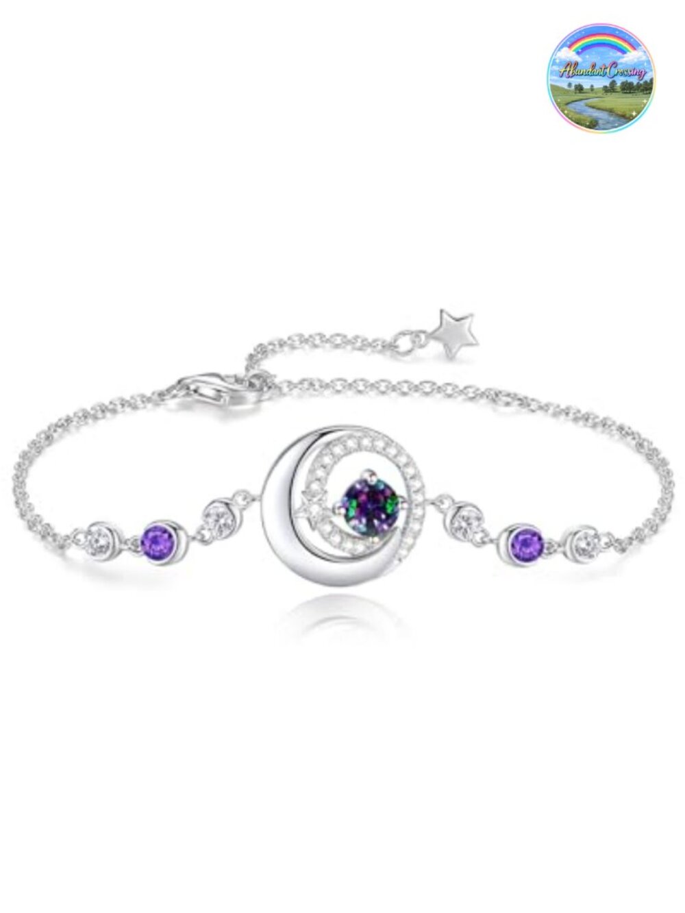 Sterling Silver Birthstone Moon Star Link Bracelet Women